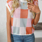 Mandy Checkered Round Neck Cap Sleeve Knit Top