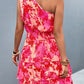 Tied Smocked Printed Single Shoulder Mini Dress