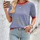 Lovelet Striped Contrast Round Neck Half Sleeve Knit Top