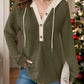 Full Size Waffle-Knit Contrast Long Sleeve Hoodie