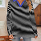 Lovelet Striped Johnny Collar Long Sleeve T-Shirt