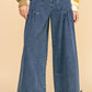 Davi & Dani Drawstring Hem Wide Leg Mid Rise Jeans