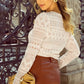 Lace Round Neck Long Sleeve Blouse