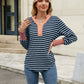 Contrast Striped Notched Long Sleeve Top