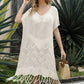 Double Take Eyelet Fringe Hem Longline Knit Cover Up
