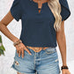 Notched Short Sleeve Blouse