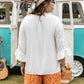 Plus Size Lace Detail V-Neck Three-Quarter Sleeve Blouse