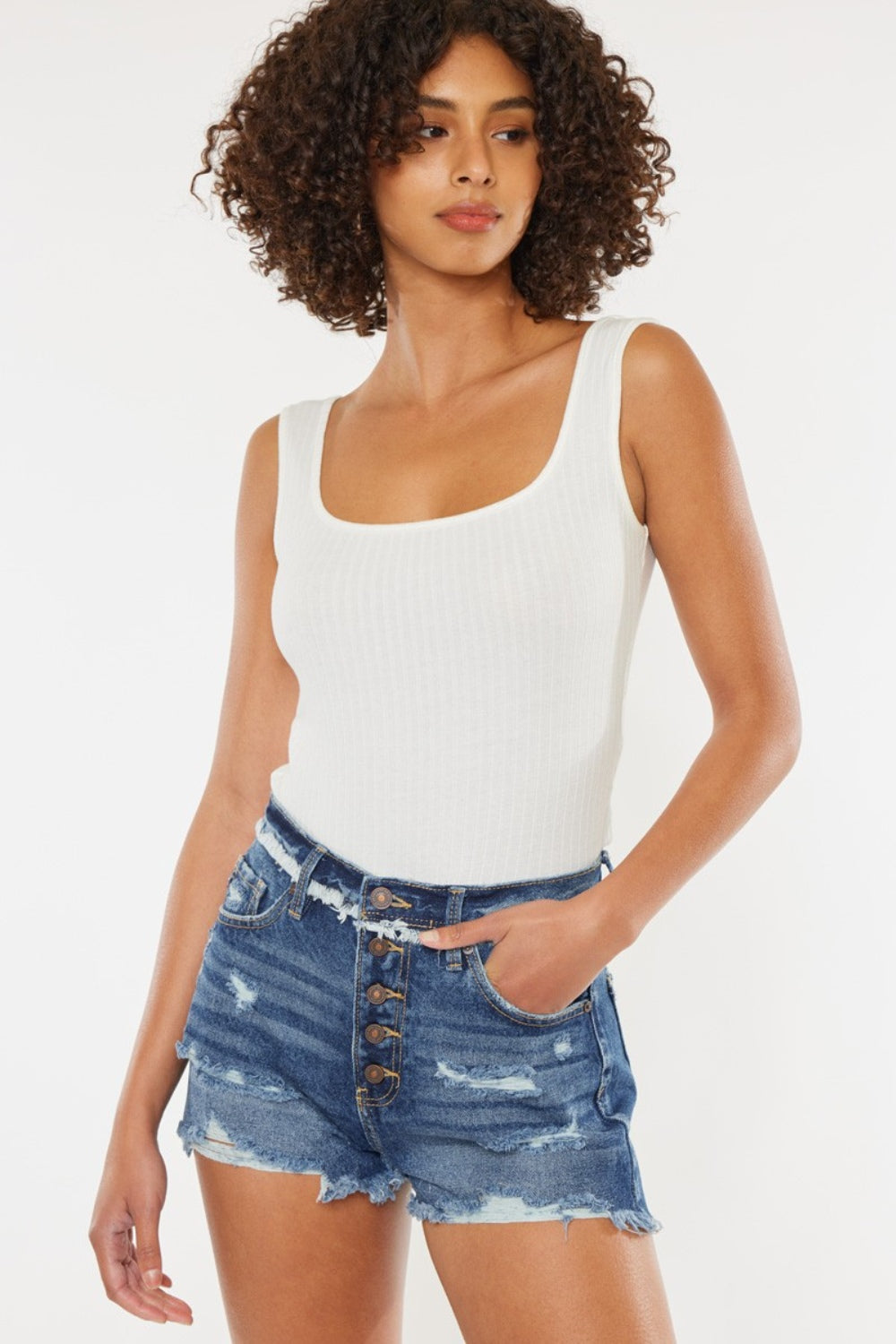 Kancan Distressed Button Fly Denim Shorts *