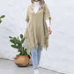 Fringe Trim Buttoned Hooded Poncho