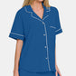 Zenana Button Down Short Sleeve Top and Shorts Lounge Set