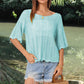 Openwork Round Neck Half Sleeve Knit Top