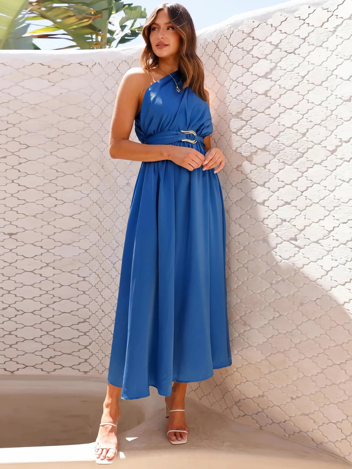 Full Size Single Shoulder Midi Dress