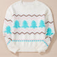 Christmas Tree Ribbed Hem Dropped Shoulder Sweater