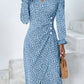Full Size Printed Surplice Long Sleeve Midi Dress