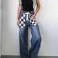 Checkered Wide Leg Jeans