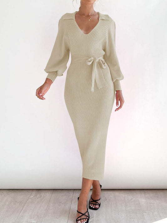 Tied Long Sleeve Wrap Sweater Dress