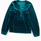 Notched Long Sleeve Velvet Top