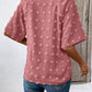 Swiss Dot Notched Half Sleeve Blouse