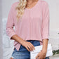 Full Size Textured Round Neck Three-Quarter Sleeve Blouse