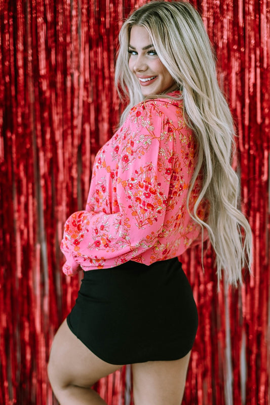 Coral Ditsy Floral Collared Neck Shirt