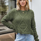 Cable-Knit Round Neck Dropped Shoulder Sweater