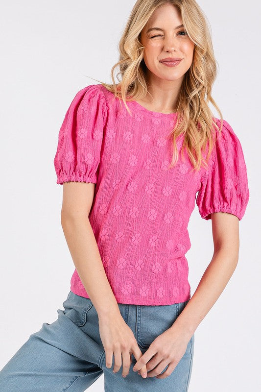Mittoshop Flower Pattern Round Neck Short Sleeve Top *