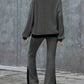 Contrast Round Neck Long Sleeve Top and Bootcut Pants Set