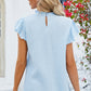 Ruffled Round Neck Cap Sleeve Blouse