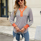 Contrast Striped Notched Long Sleeve Top