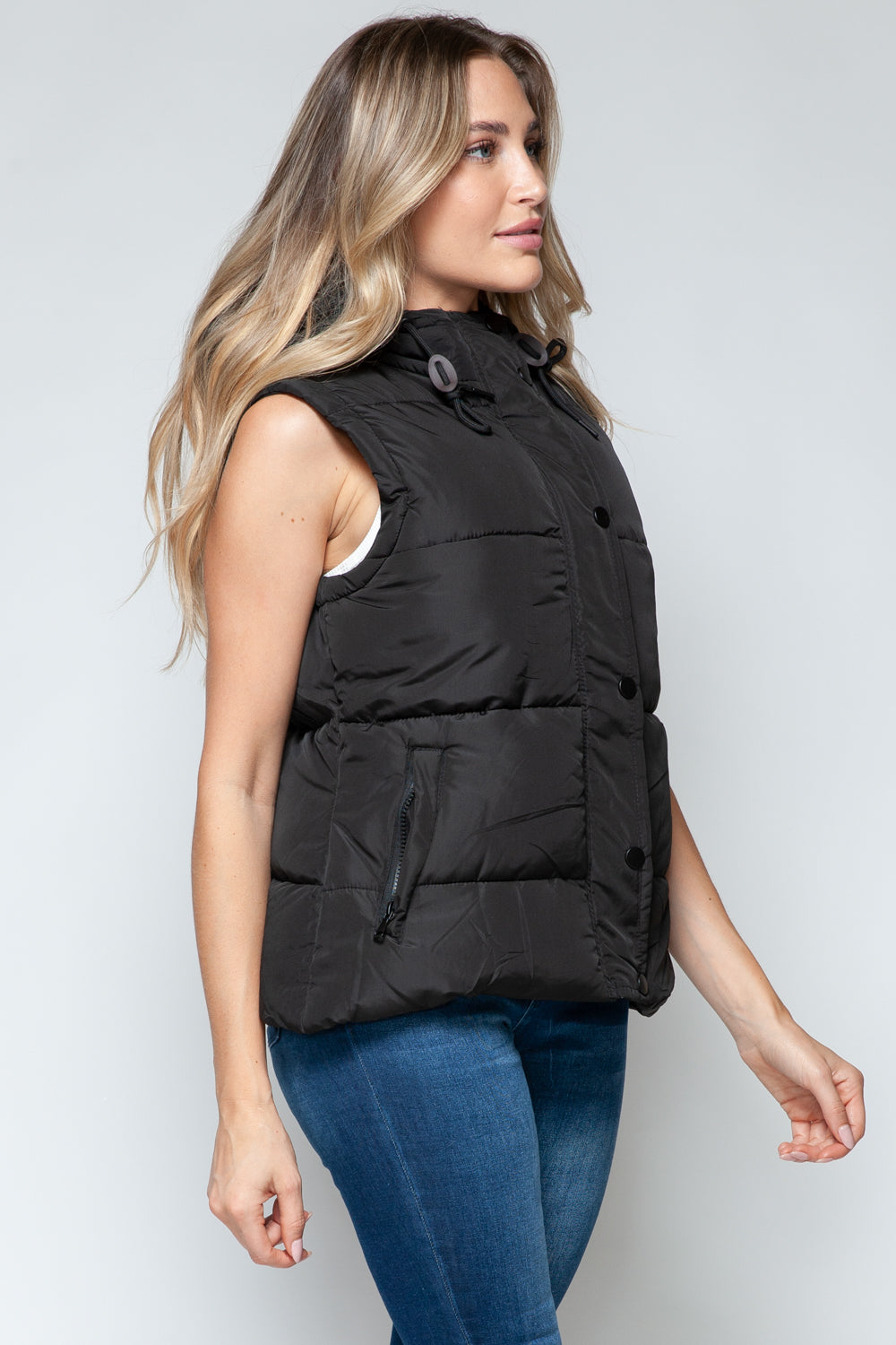 Snobbish Snap and Zip Closure Hooded Vest *