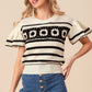 BiBi Granny Square Short Sleeve Striped Sweater - Brand BiBi