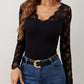 Lace Wavy Hem V-Neck Long Sleeve Top