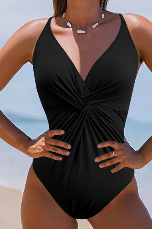 Twisted Crisscross V-Neck One-Piece Swimwear