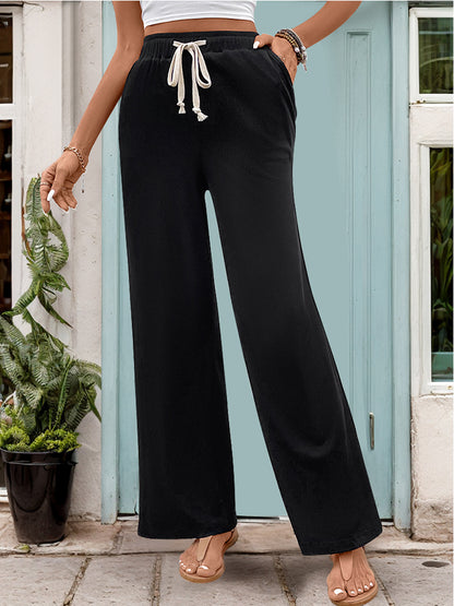 Beautiful Bea Drawstring High Waist Straight Pants