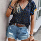 Printed Tie Neck Short Sleeve Blouse