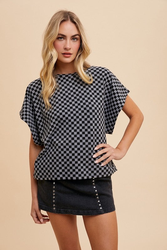 Annie Wear Checkered Round Neck Short Sleeve T-Shirt *