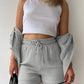 Full Size Texture Button Up Shirt and Drawstring Shorts Set