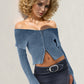 Double Take Ribbed Off-Shoulder Zip Up Long Sleeve Cardigan