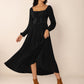 Lace-Up Square Neck Long Sleeve Midi Dress