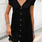Full Size Button Up V-Neck Cap Sleeve Mini Dress
