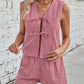 Lovelet Tied Plaid V-Neck Vest and Shorts Set