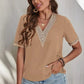 Full Size Lace Detail V-Neck Short Sleeve Blouse