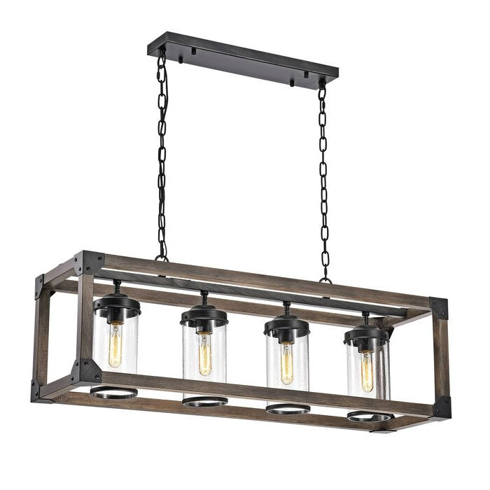 4 Light Adjustable Dimmable Rectangle Chandelier with Wrought Iron Accents *