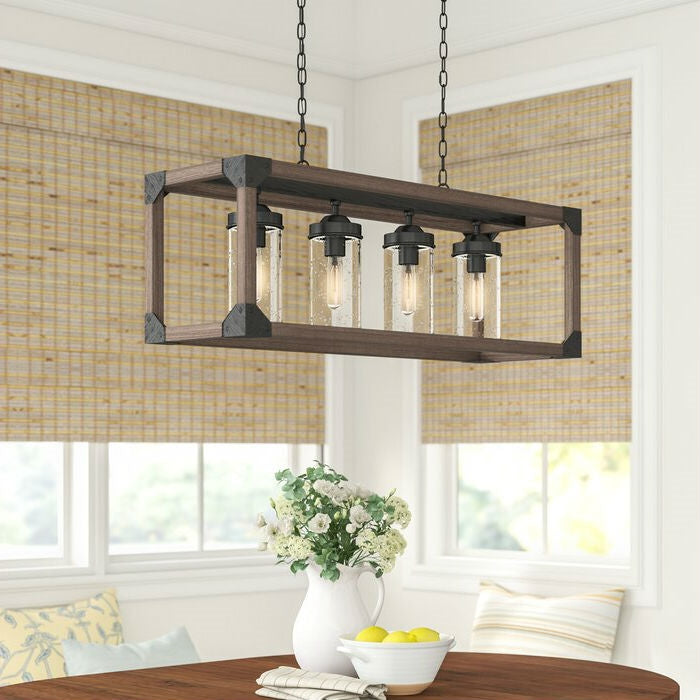 4 Light Adjustable Dimmable Rectangle Chandelier with Wrought Iron Accents *
