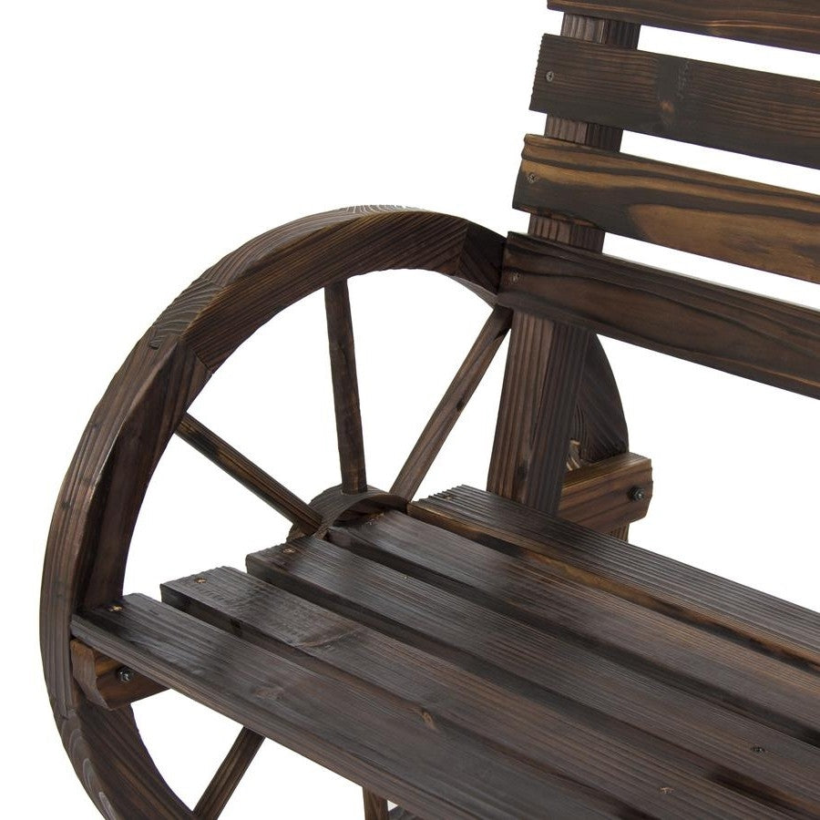 2 Person Farmhouse Wagon Wheel Wooden Bench