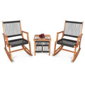 3 Piece Outdoor Wood Patio Furniture Rocking Chair Table Bistro Set *