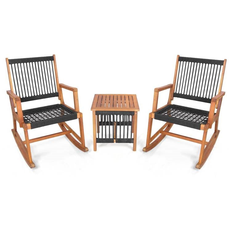 3 Piece Outdoor Wood Patio Furniture Rocking Chair Table Bistro Set *