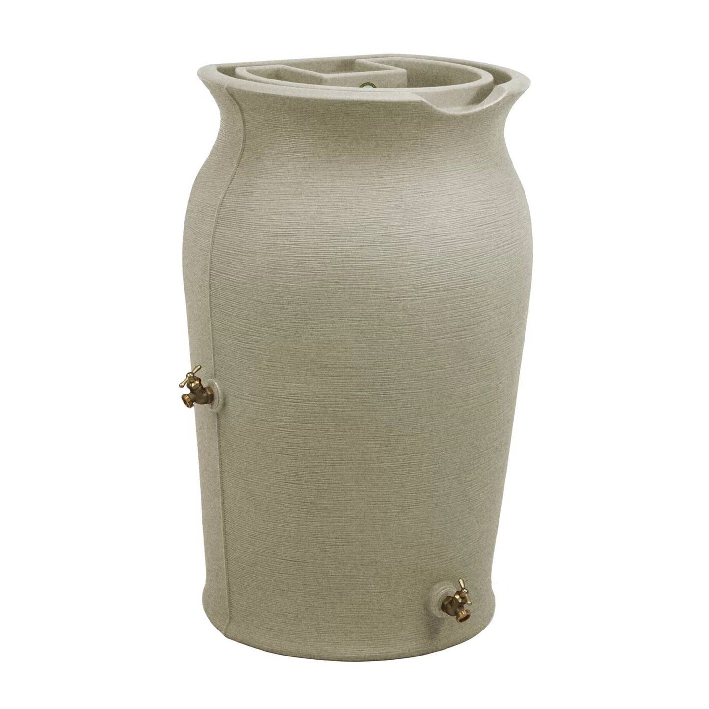 Grey Sandstone 50-Gallon Plastic Urn Rain Barrel with Planter Top