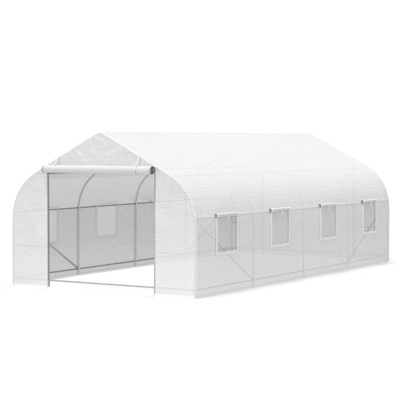 19.5 Ft x 9.8 Ft Outdoor Greenhouse w/ White PE Cover and Heavy Duty Steel Frame *