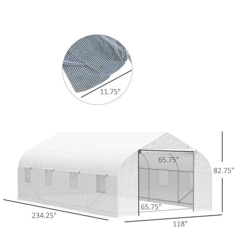 19.5 Ft x 9.8 Ft Outdoor Greenhouse w/ White PE Cover and Heavy Duty Steel Frame *